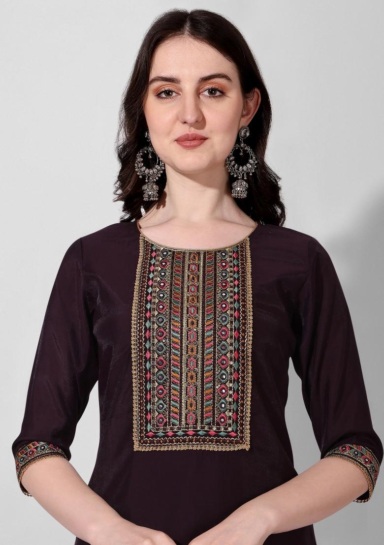 Multicolor Embroidery Rayon Kurta Set - Indya