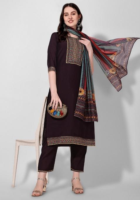 Multicolor Embroidery Rayon Kurta Set