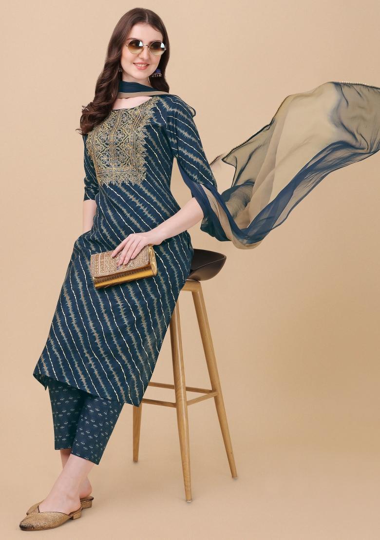 Multicolor Embroidery Rayon Kurta Set - Indya