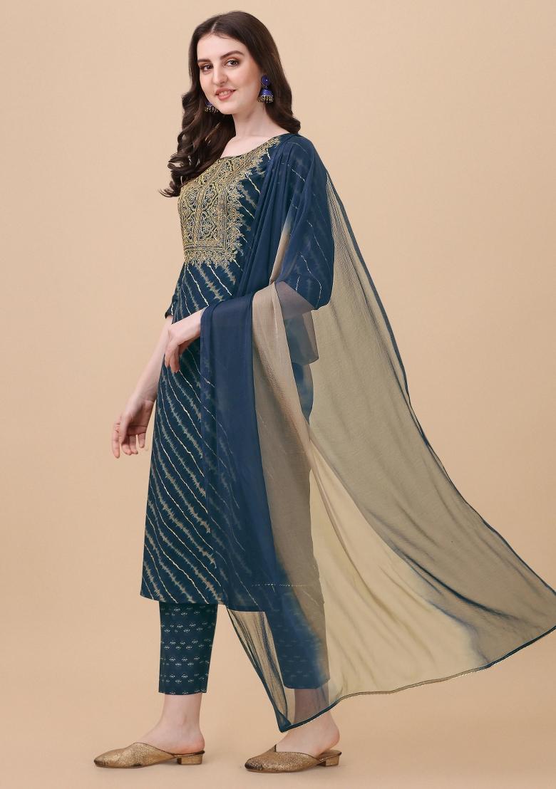 Multicolor Embroidery Rayon Kurta Set - Indya