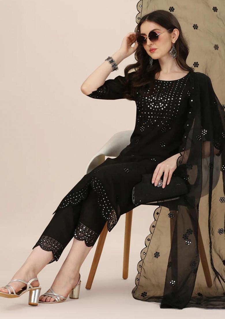 Multicolor Embroidery Rayon Kurta Set - Indya