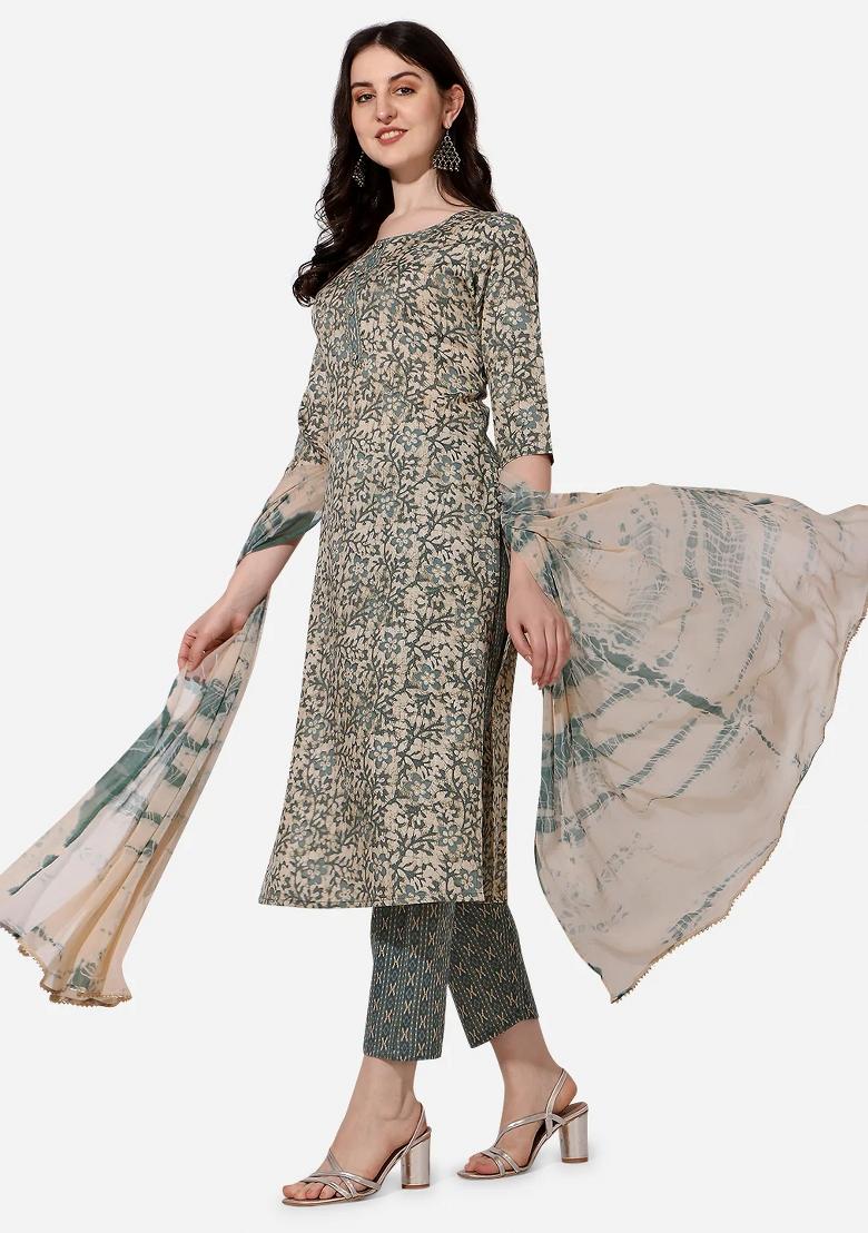 Multicolor Embroidery Rayon Kurta Set - Indya