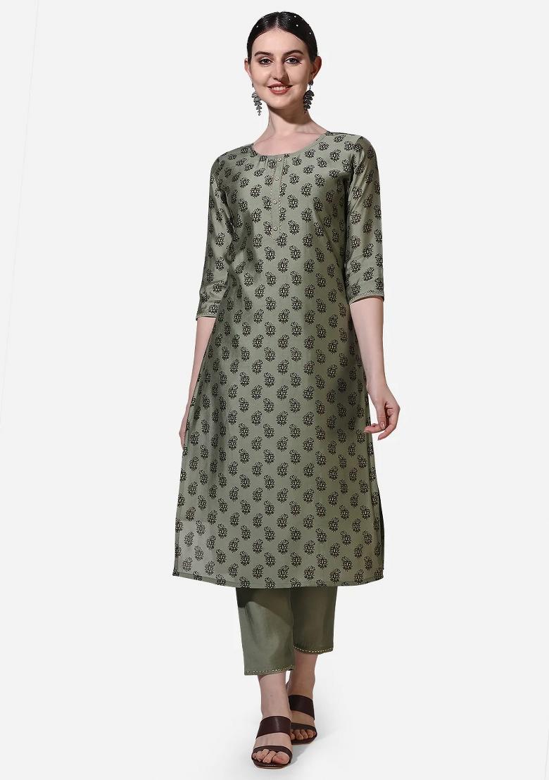 Multicolor Embroidery Rayon Kurta Set - Indya