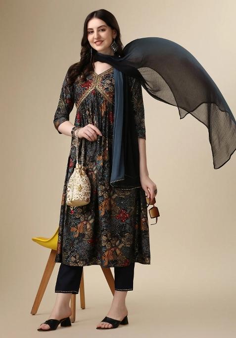 Multicolor Embroidery Rayon Kurta Set