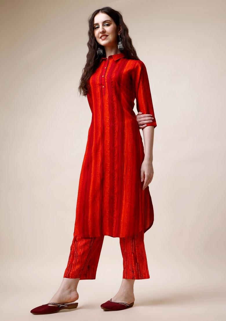 Multicolor Embroidery Rayon Kurta Set - Indya