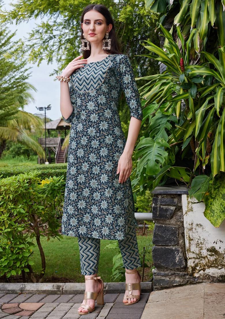 Multicolor Embroidery Rayon Kurta Set - Indya