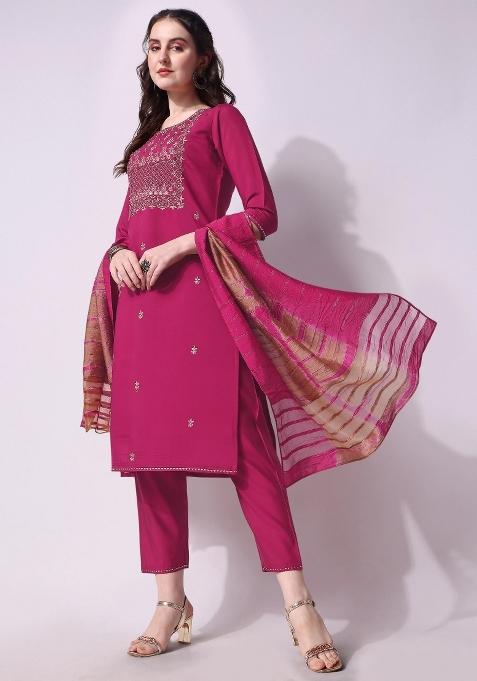 Multicolor Embroidery Rayon Kurta Set