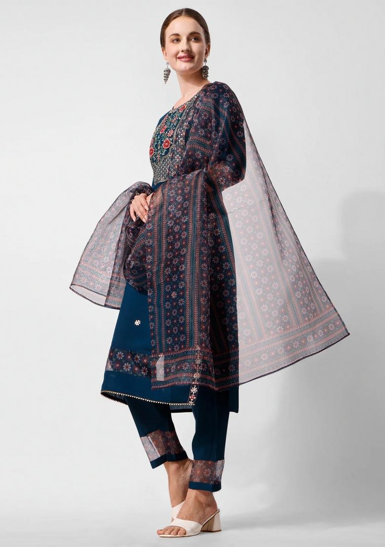Multicolor Embroidery Rayon Kurta Set - Indya