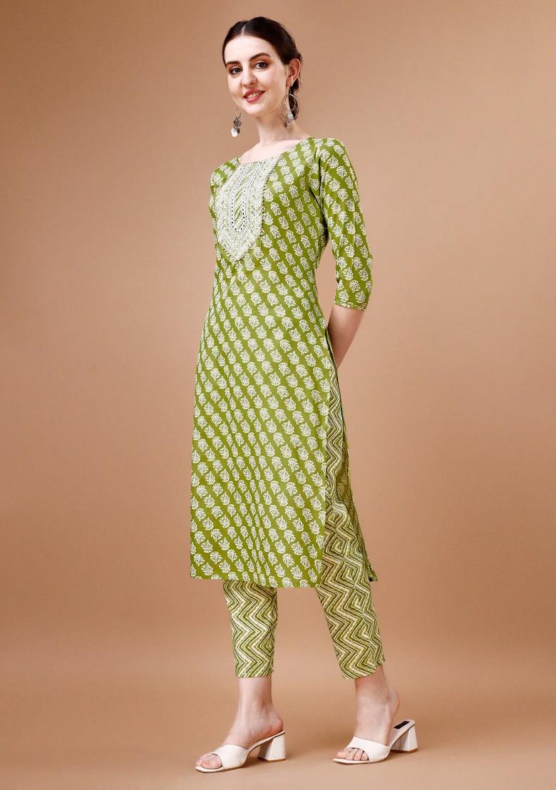 Multicolor Embroidery Rayon Kurta Set - Indya