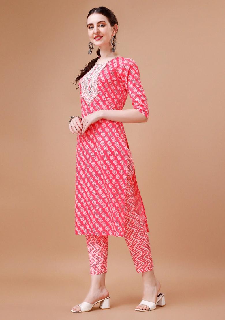 Multicolor Embroidery Rayon Kurta Set - Indya