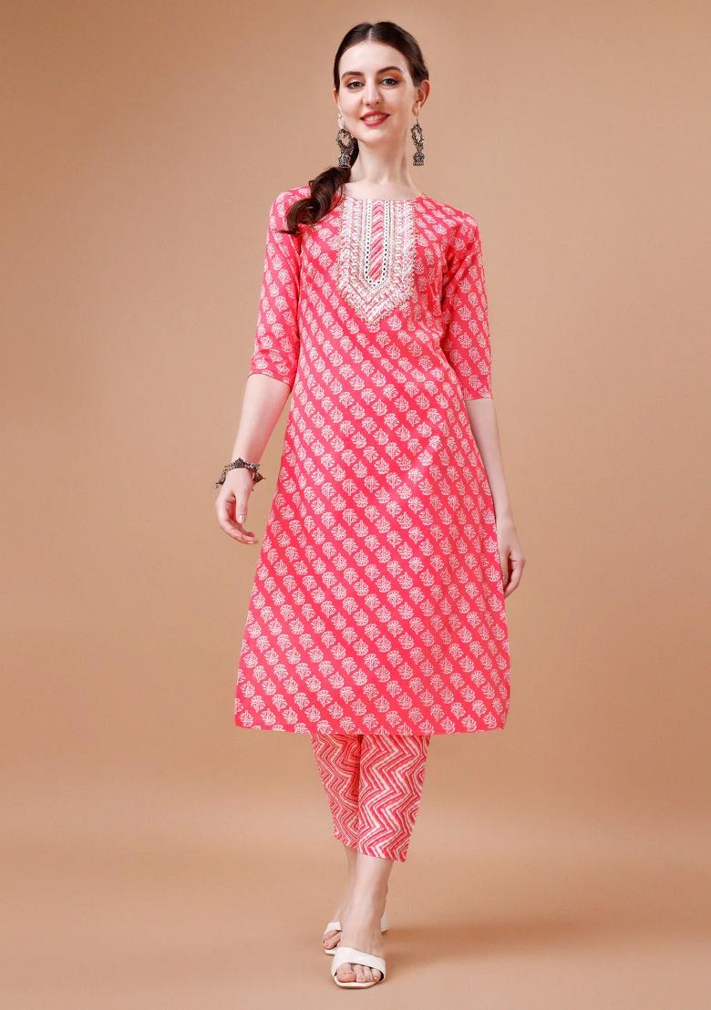 Multicolor Embroidery Rayon Kurta Set - Indya