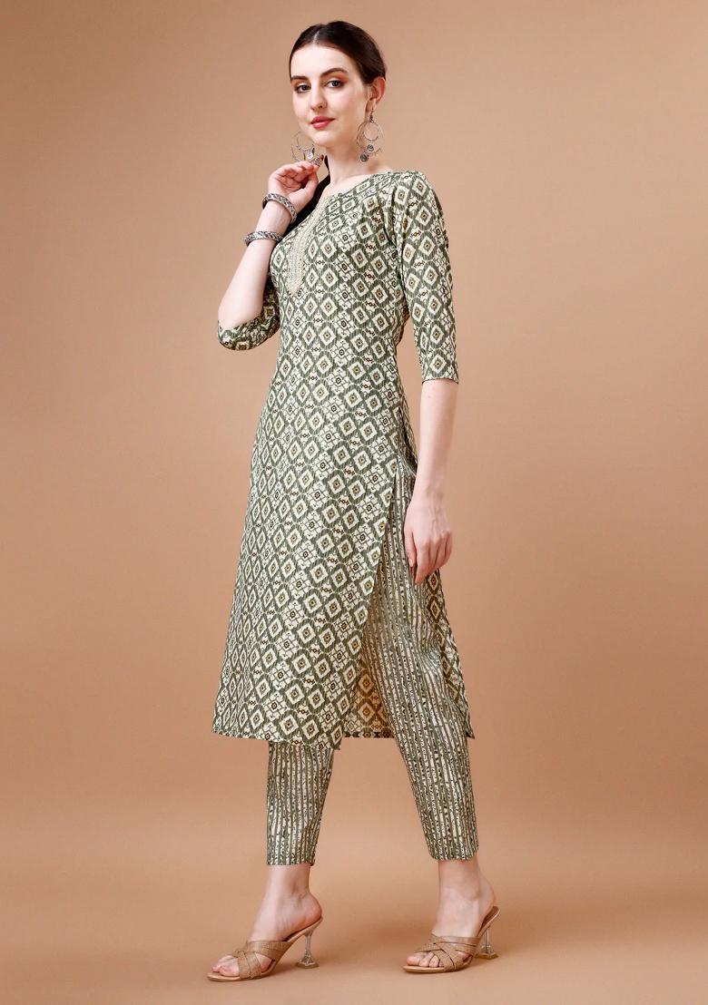Multicolor Embroidery Rayon Kurta Set - Indya
