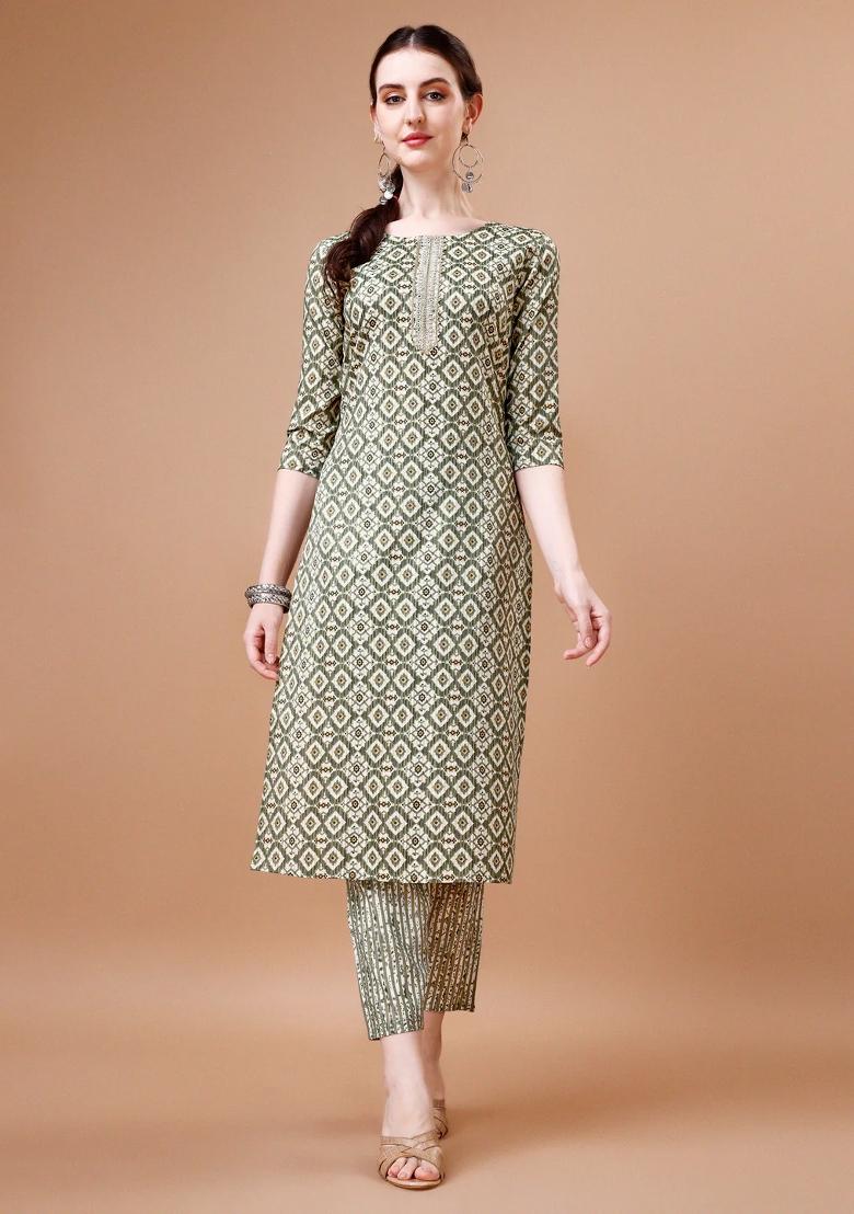 Multicolor Embroidery Rayon Kurta Set - Indya