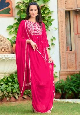 Pink Embroidery Rayon Kurta Set