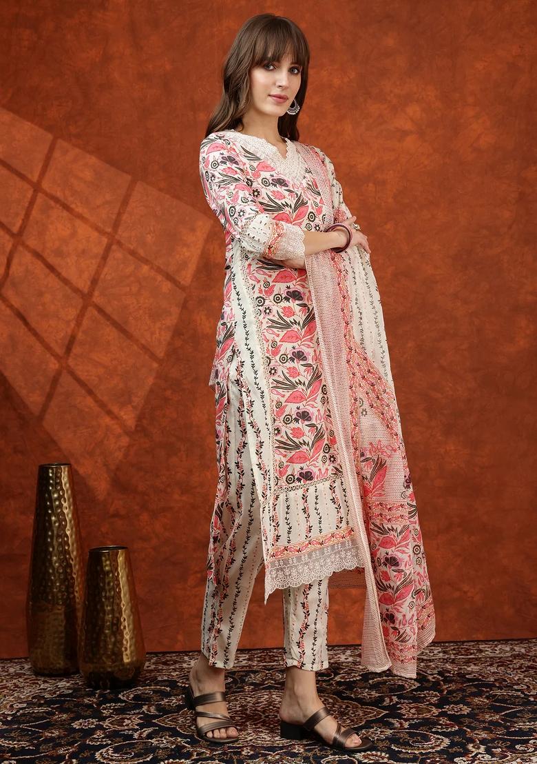 Pink Embroidery Cotton Kurta Set - Indya