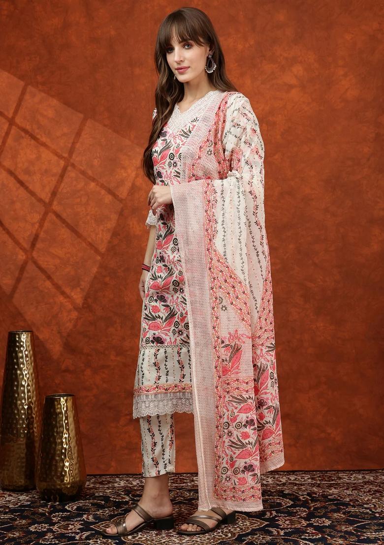 Pink Embroidery Cotton Kurta Set - Indya