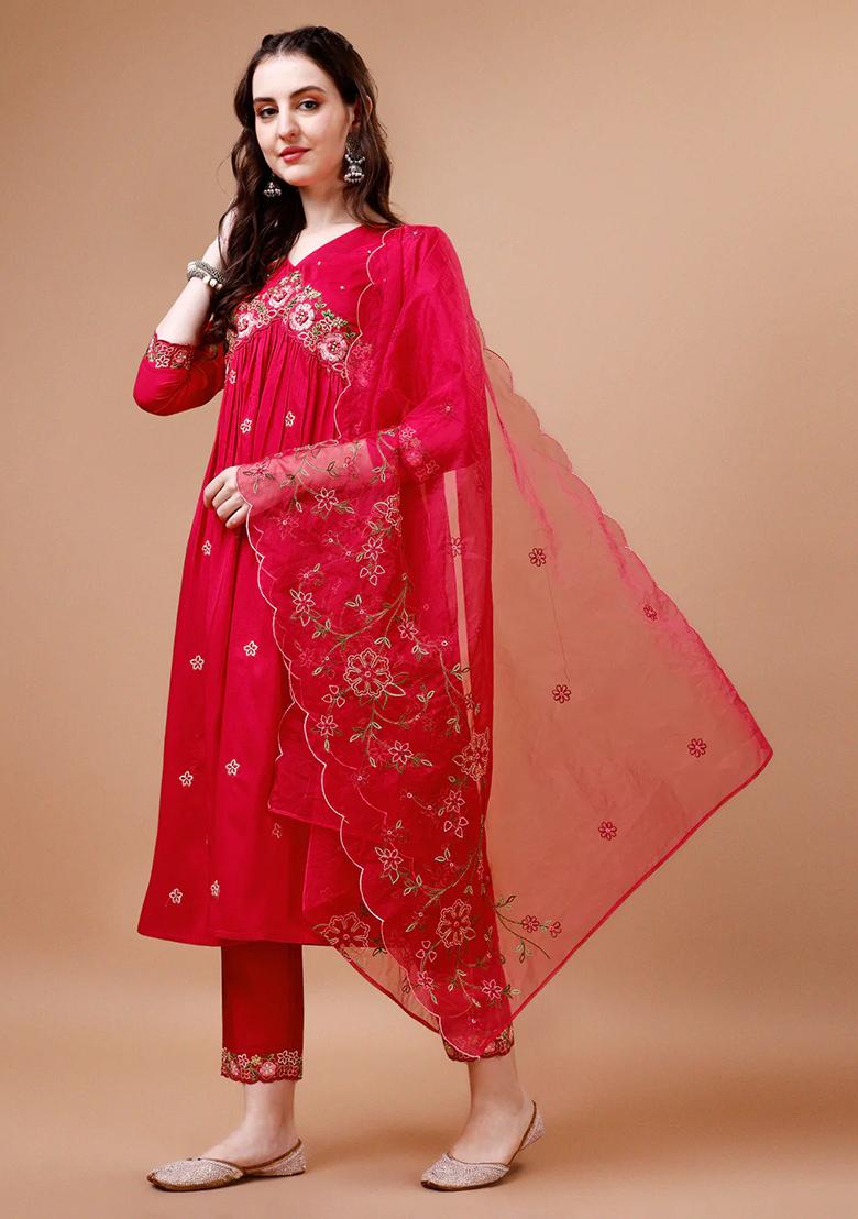 Multicolor Embroidery Rayon Kurta Set - Indya