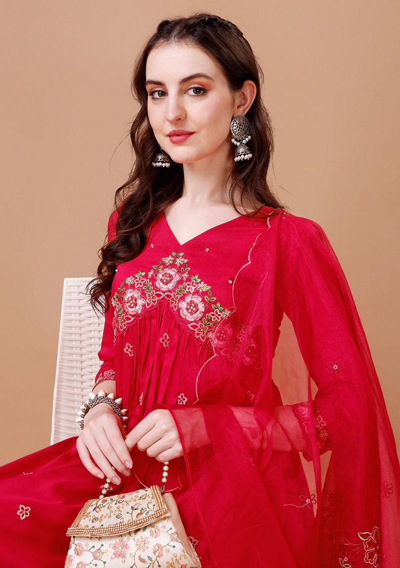 Multicolor Embroidery Rayon Kurta Set - Indya