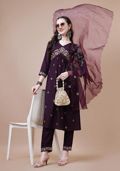 Multicolor Embroidery Rayon Kurta Set