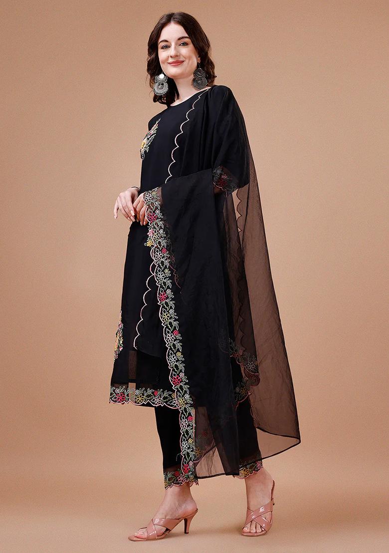 Multicolor Embroidery Rayon Kurta Set - Indya