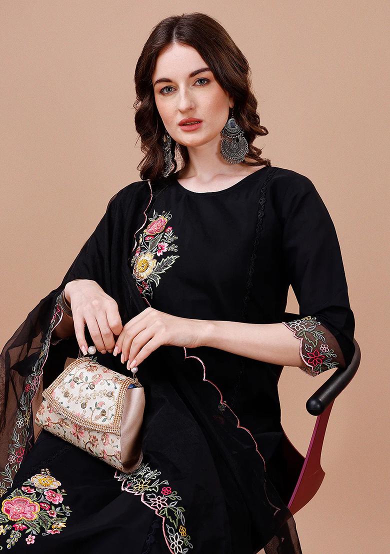 Multicolor Embroidery Rayon Kurta Set - Indya