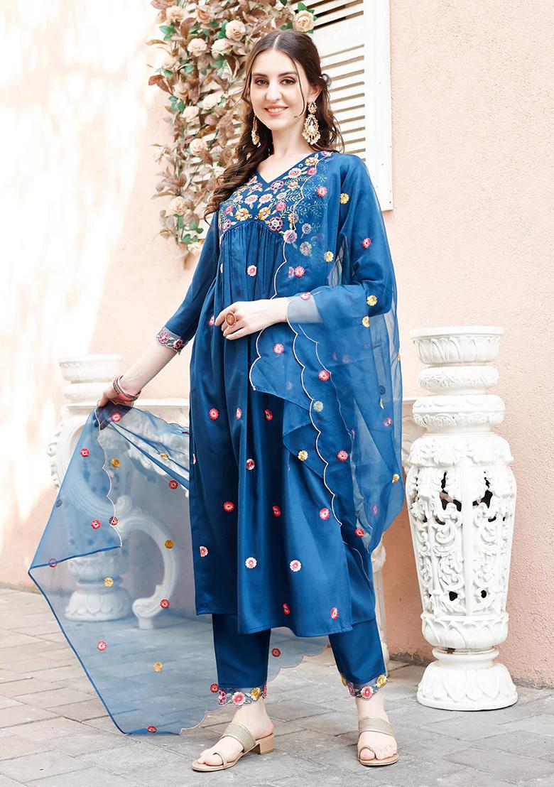 Multicolor Embroidery Rayon Kurta Set - Indya