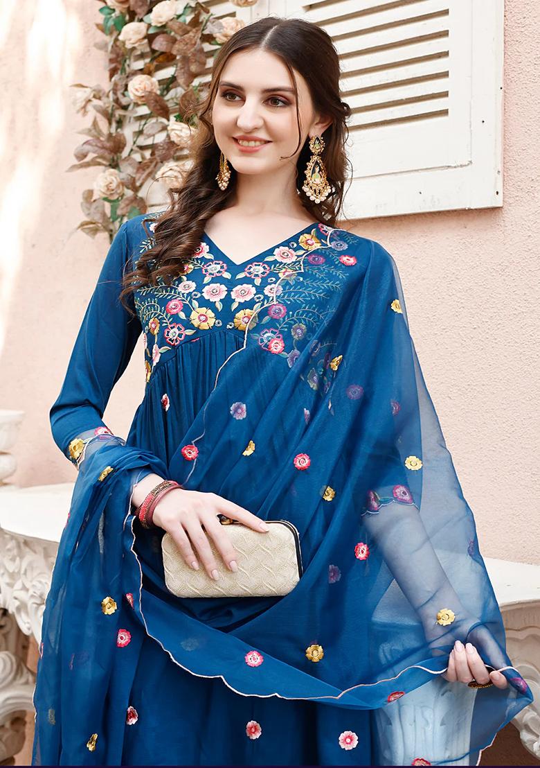 Multicolor Embroidery Rayon Kurta Set - Indya