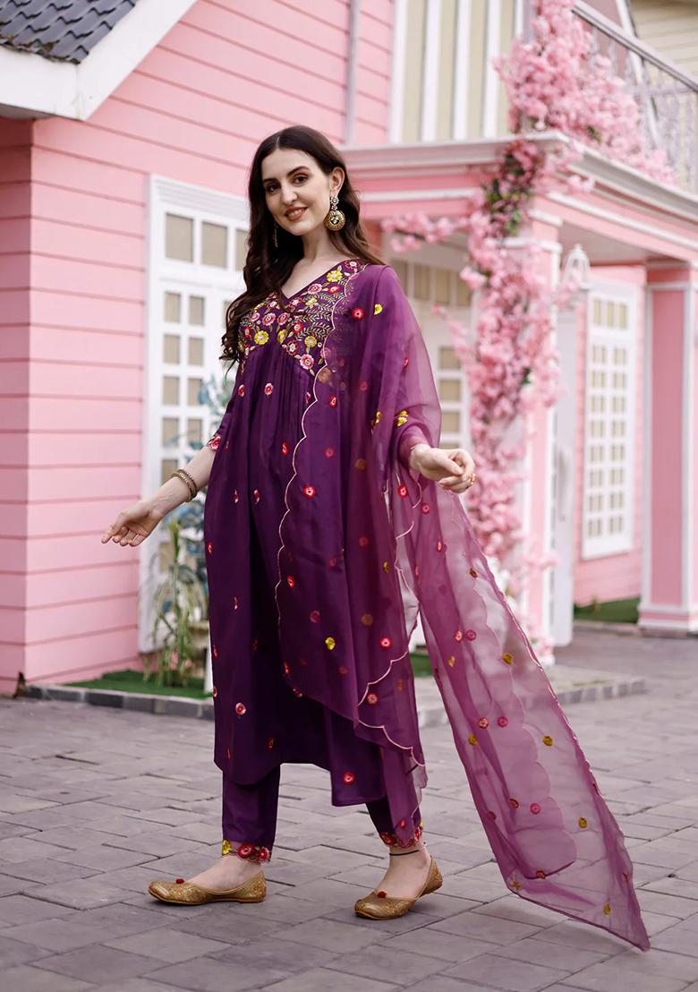 Multicolor Embroidery Rayon Kurta Set - Indya