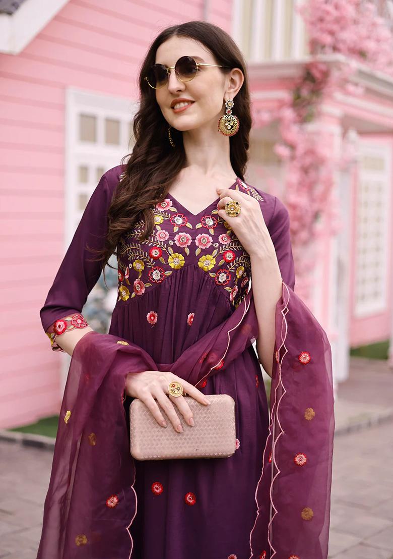 Multicolor Embroidery Rayon Kurta Set - Indya