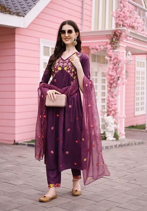 Multicolor Embroidery Rayon Kurta Set