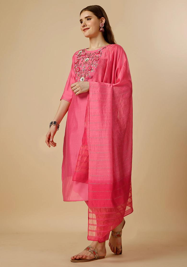 Multicolor Embroidery Rayon Kurta Set - Indya