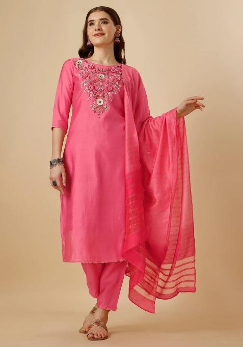 Multicolor Embroidery Rayon Kurta Set