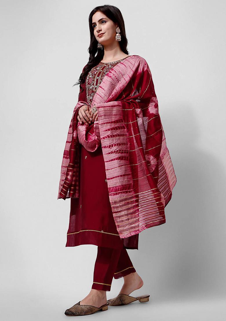 Multicolor Embroidery Rayon Kurta Set - Indya