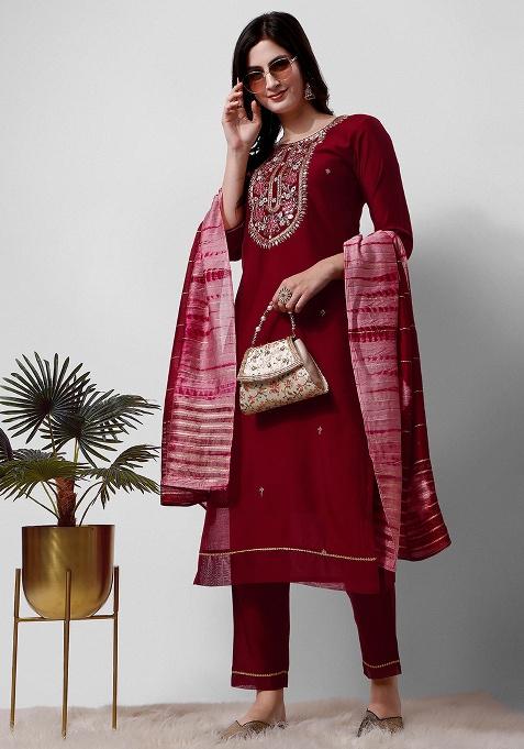 Multicolor Embroidery Rayon Kurta Set