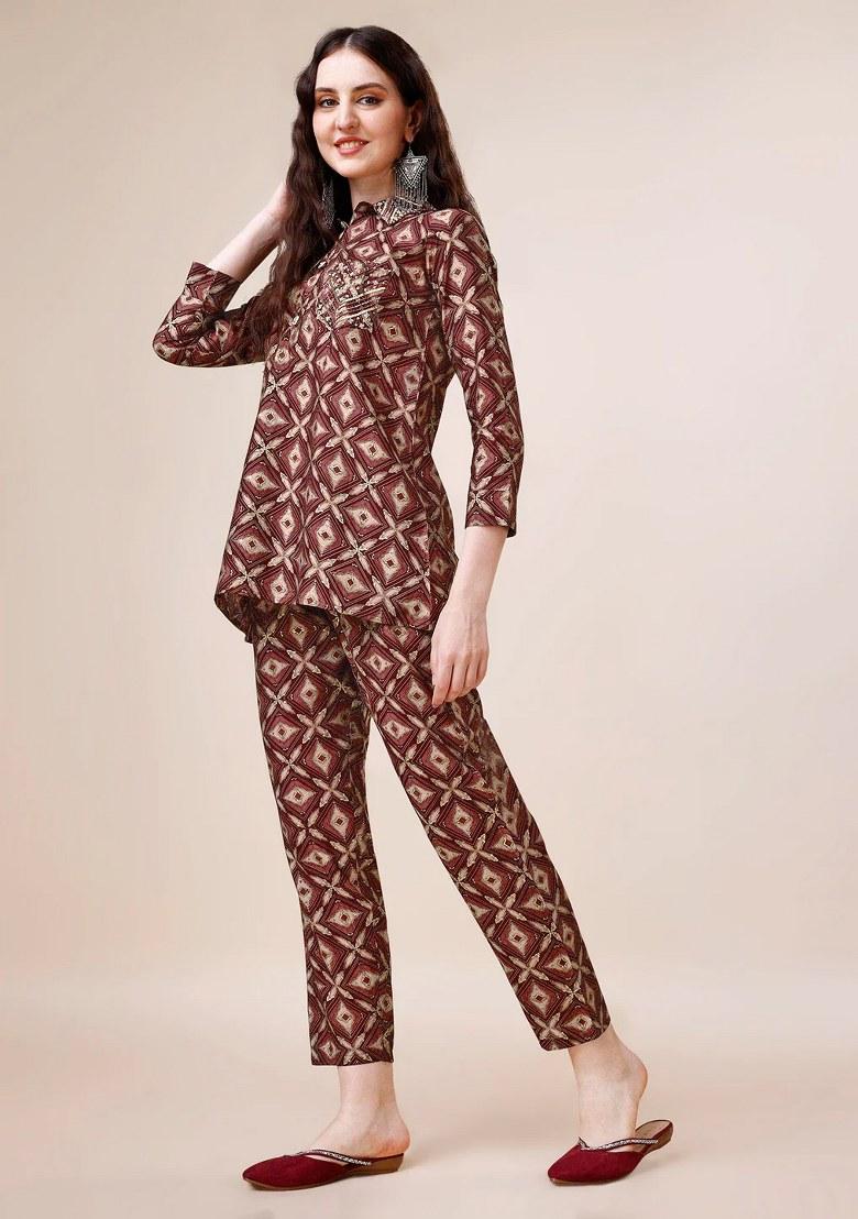 Multicolor Embroidery Rayon Kurta Set - Indya