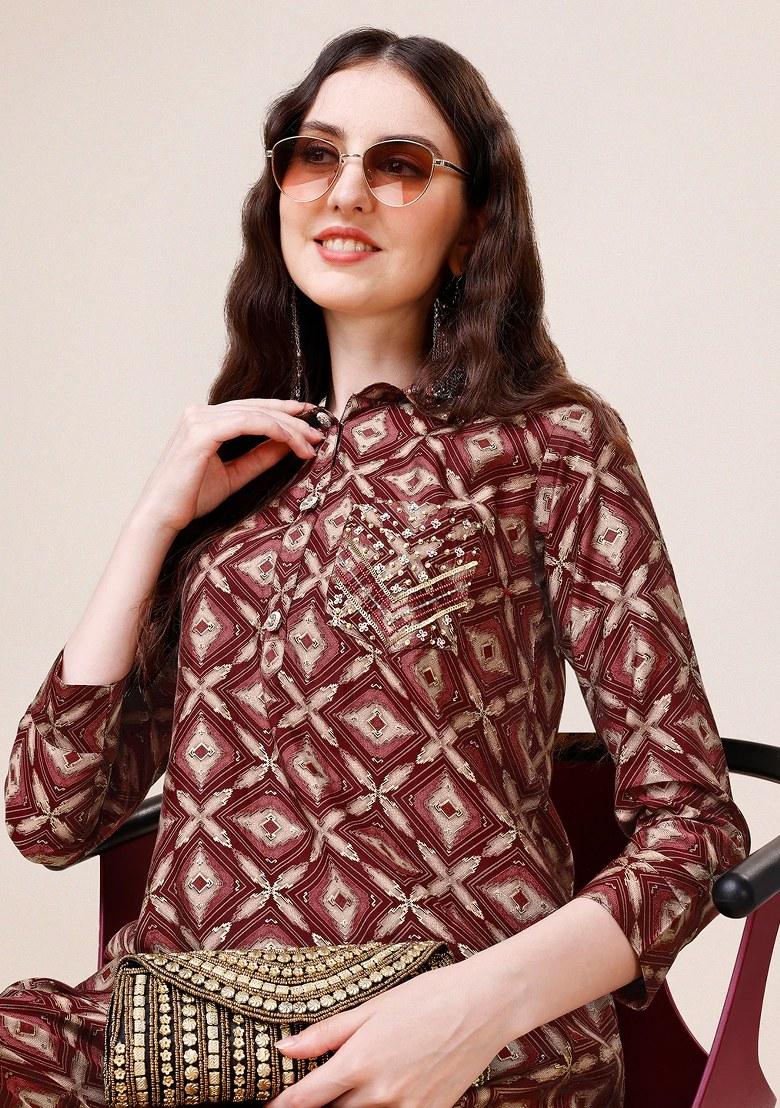 Multicolor Embroidery Rayon Kurta Set - Indya