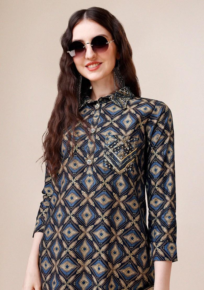 Multicolor Embroidery Rayon Kurta Set - Indya