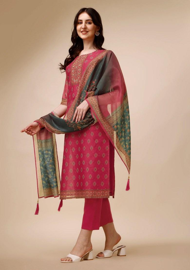 Multicolor Embroidery Rayon Kurta Set - Indya