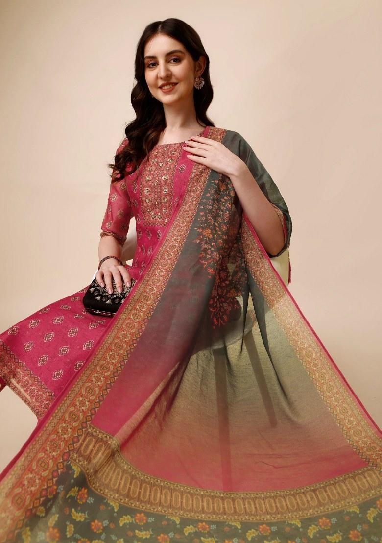 Multicolor Embroidery Rayon Kurta Set - Indya