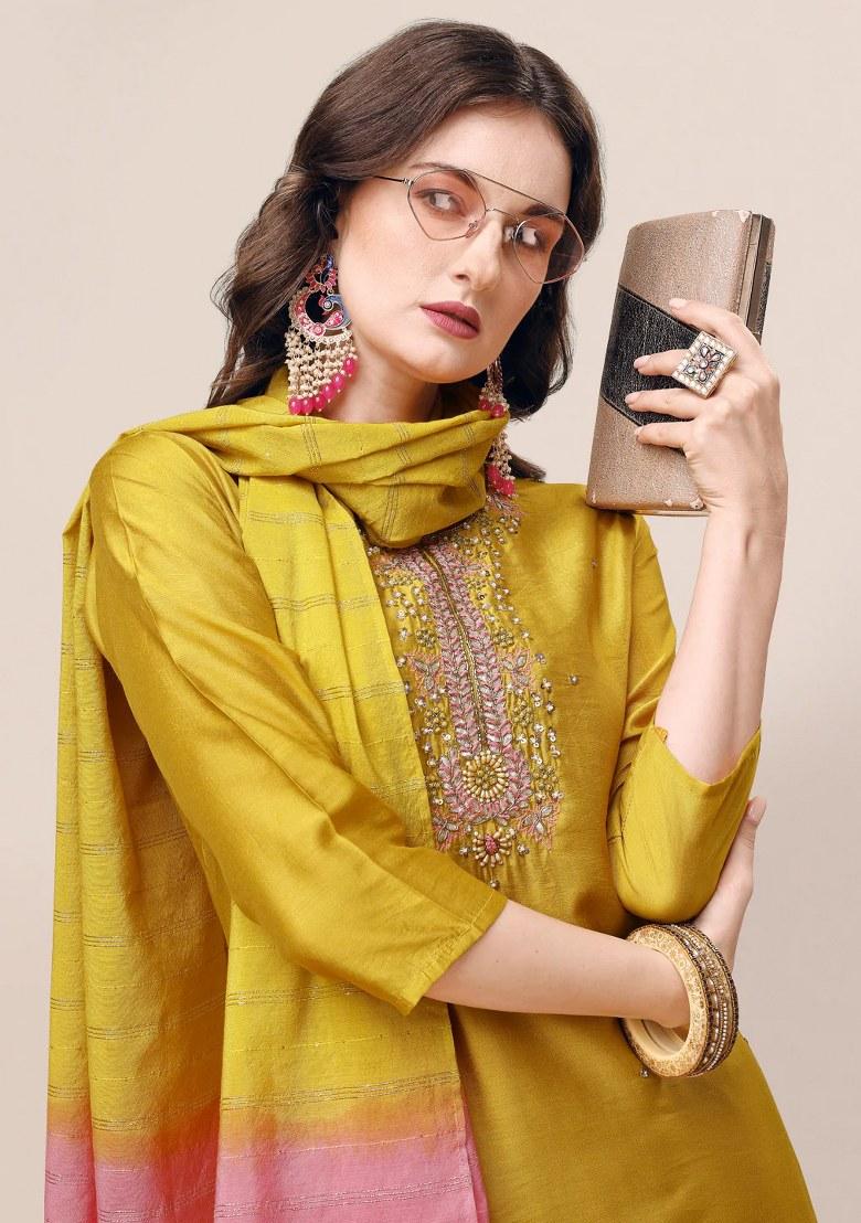 Multicolor Embroidery Rayon Kurta Set - Indya