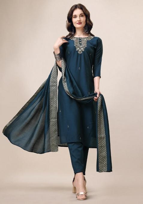 Multicolor Embroidery Rayon Kurta Set