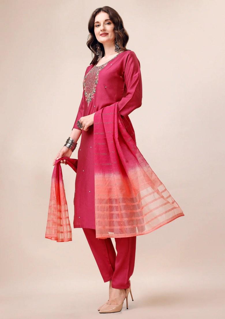 Multicolor Embroidery Rayon Kurta Set - Indya