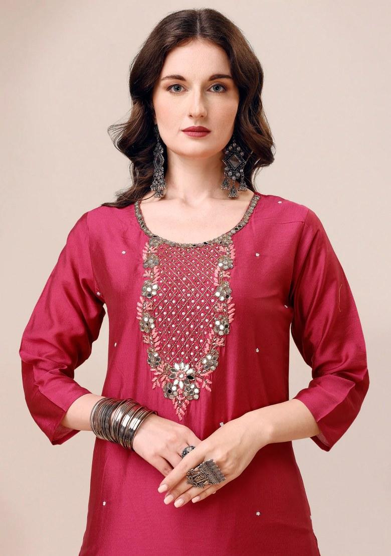 Multicolor Embroidery Rayon Kurta Set - Indya