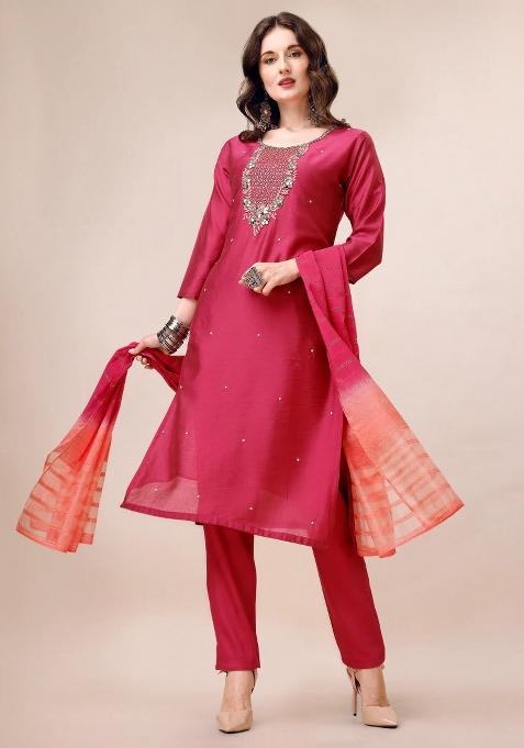 Multicolor Embroidery Rayon Kurta Set