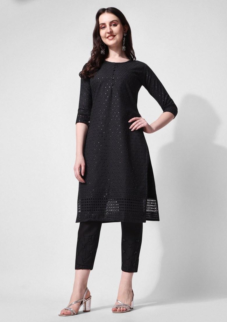 Multicolor Embroidery Rayon Kurta Set - Indya