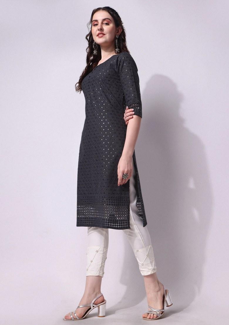 Multicolor Embroidery Rayon Kurta Set - Indya