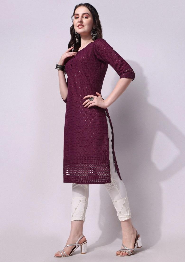 Multicolor Embroidery Rayon Kurta Set - Indya