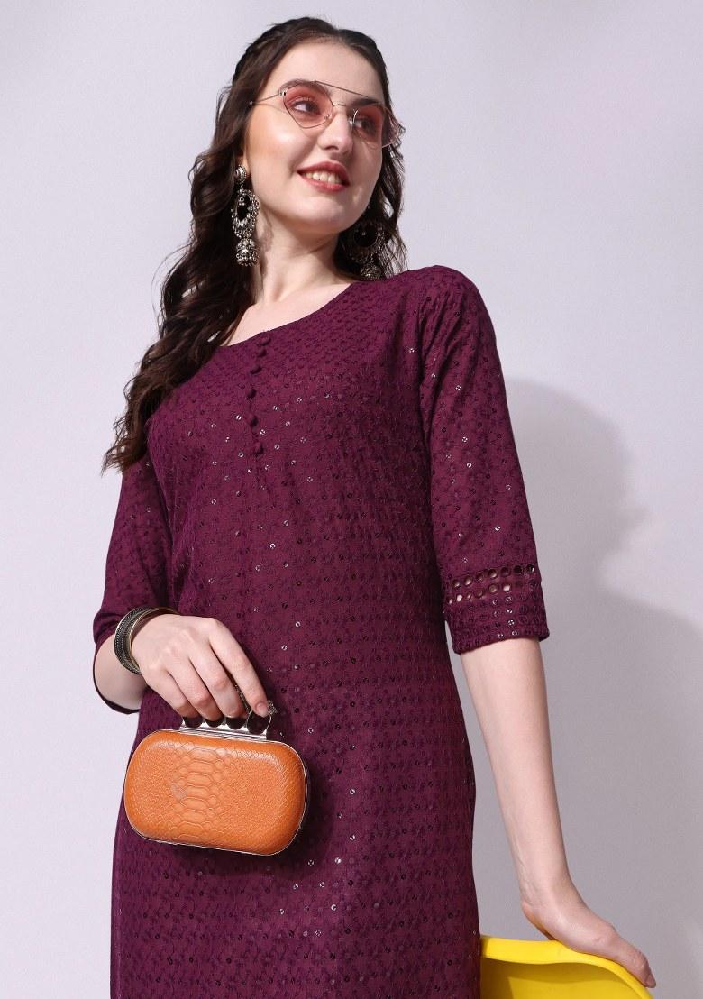 Multicolor Embroidery Rayon Kurta Set - Indya