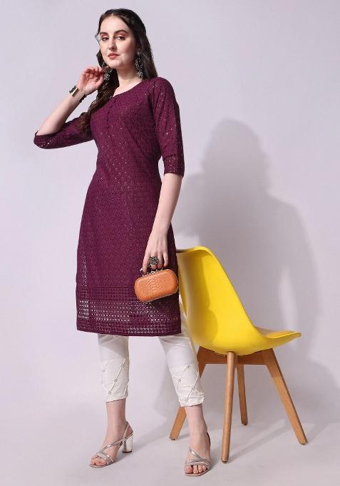 Multicolor Embroidery Rayon Kurta Set