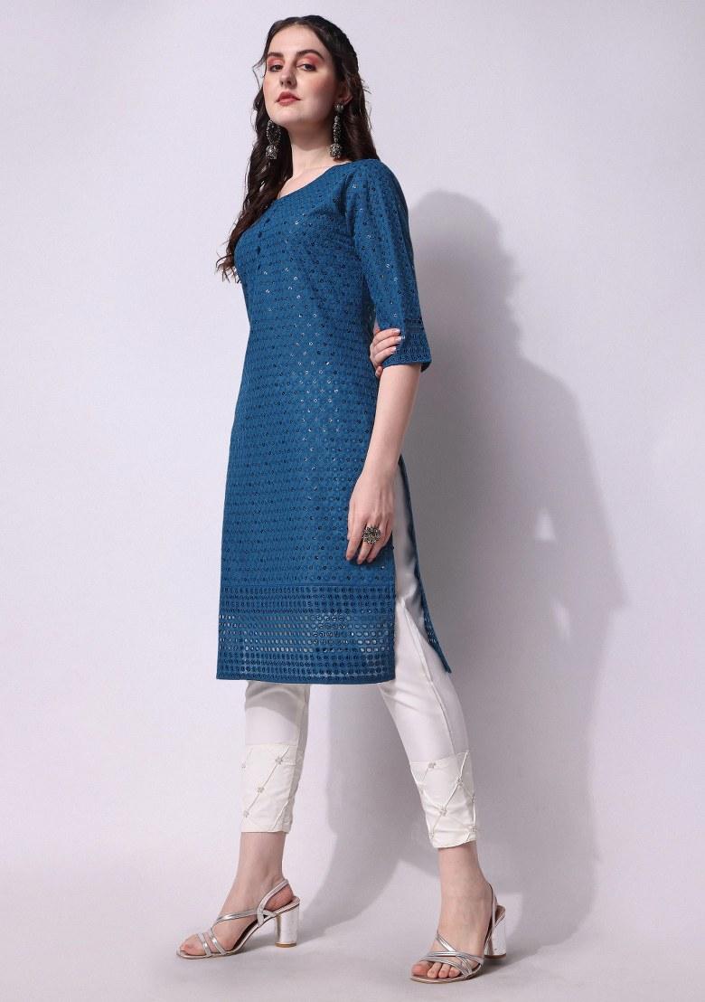 Multicolor Embroidery Rayon Kurta Set - Indya